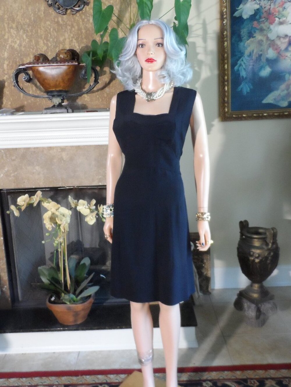 Chloé Black Square Neck Pleated Fit & Flare Dress Size FR 38 US 6